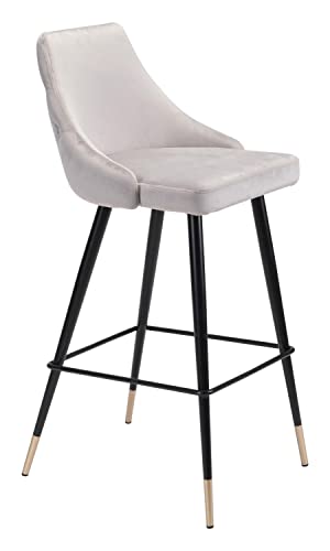 Zuo Modern - Piccolo Bar Chair Gray - Modern - Seating - Steel, Foam, 100% Polyester - Indoor - 40.5in Height