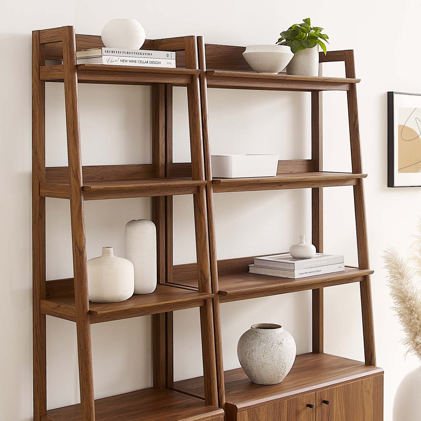 Modway Bookshelf Display Cases in Walnut - Set of 2