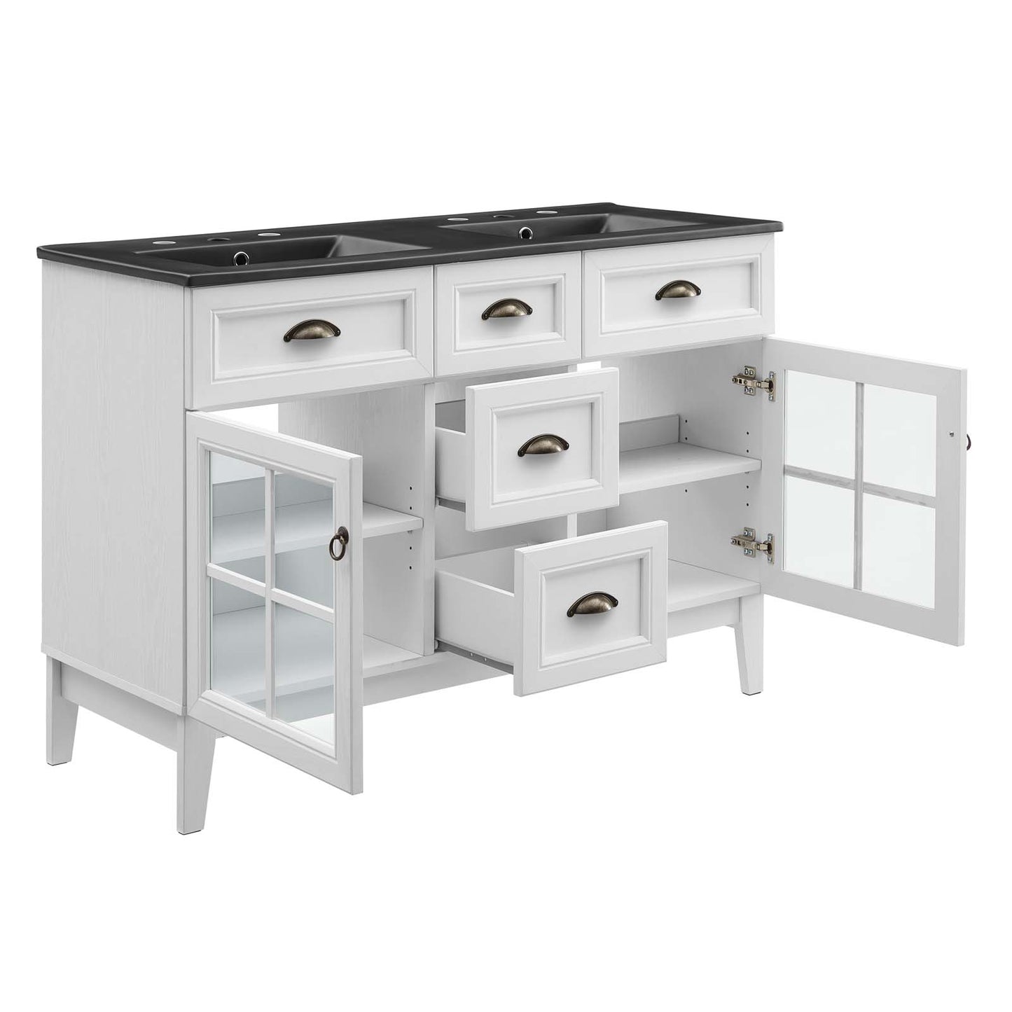 Modway Isle 48" Bathroom Vanity with Dual Sinks in White Black