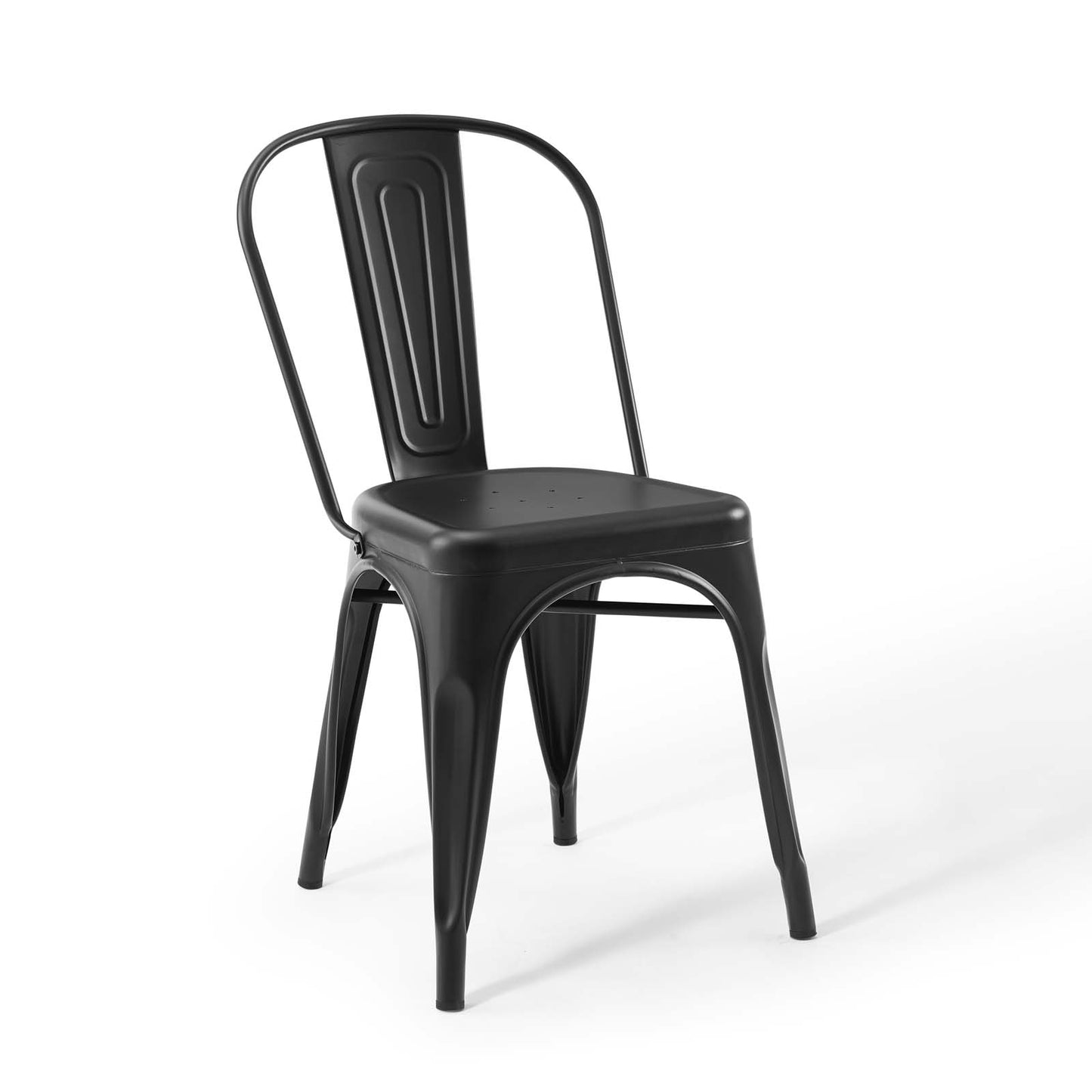 Modway Promenade Industrial Modern Steel Metal Bistro Dining Chairs in Black-Set of 2