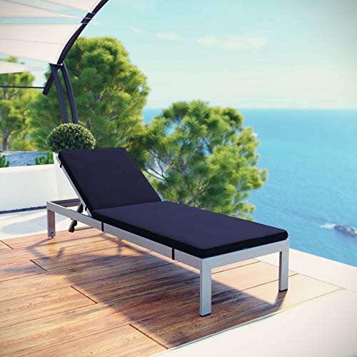 Modway Shore Aluminum Outdoor Patio Chaise Poolside Lounge Chair with Cushion, Navy