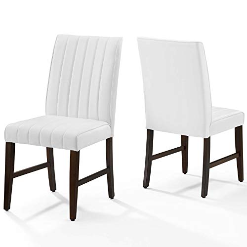 Modway Motivate Channel Tufted Upholstered Faux Leather Dining Side Chair, Set of 2, White