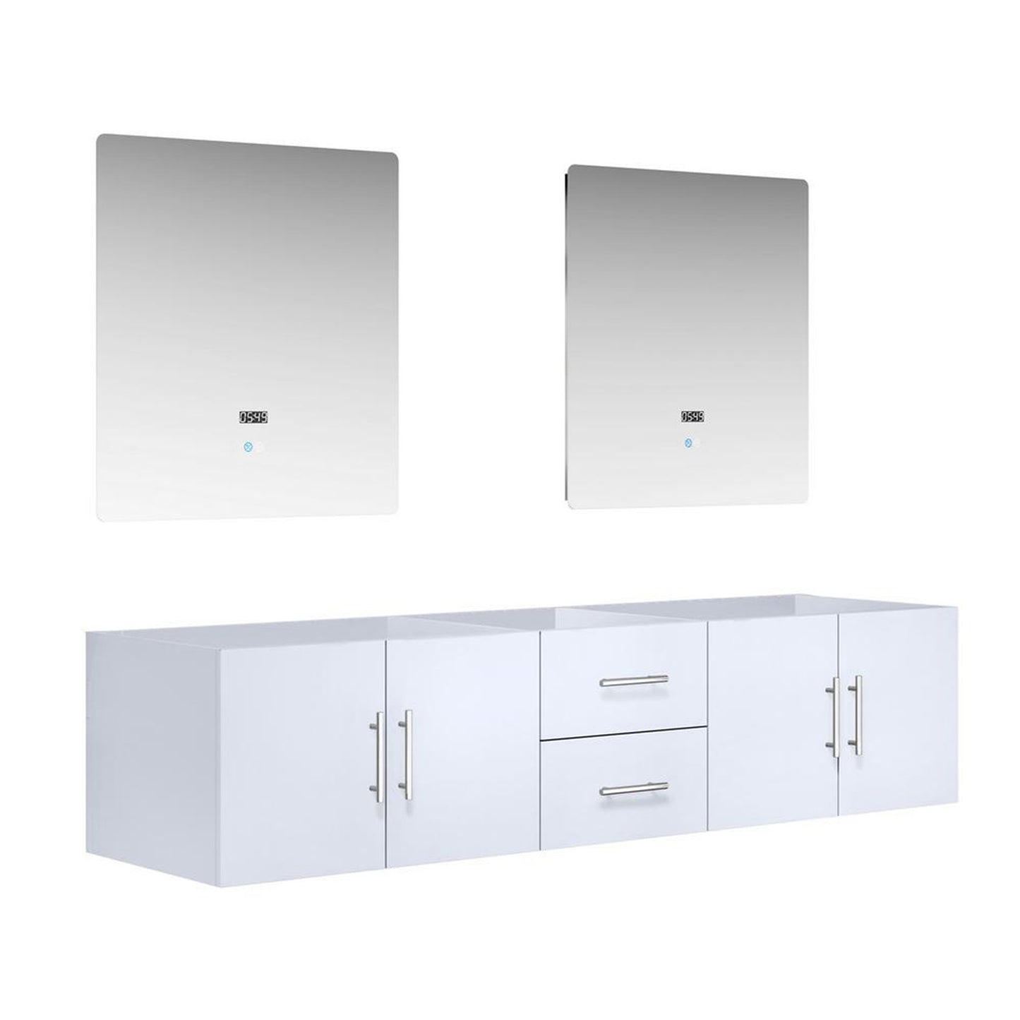 Geneva 80" Glossy White Double Vanity, no Top and 30" LED Mirrors