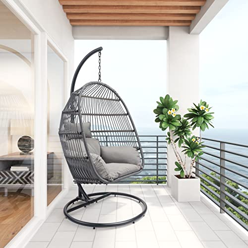 Zuo Modern - Bilbao Hanging Chair Gray - Modern - Seating - Steel, 100% Polyurethane, Foam, 100% Olefin - Outdoor - 76.8in Height