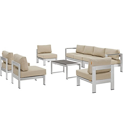 Modway Shore Aluminum Outdoor Patio Sectional Sofa Set