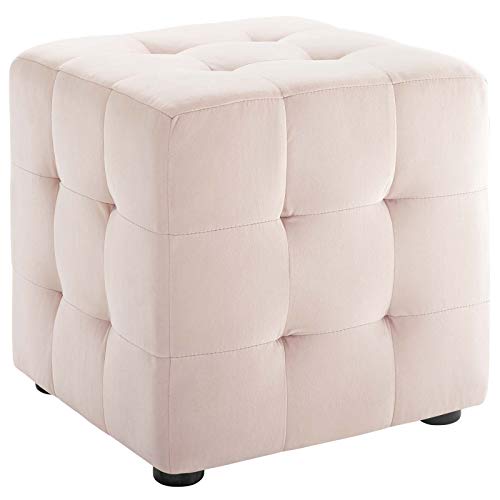 Modway Contour Tufted Button Cube Performance Velvet Ottoman, Pink