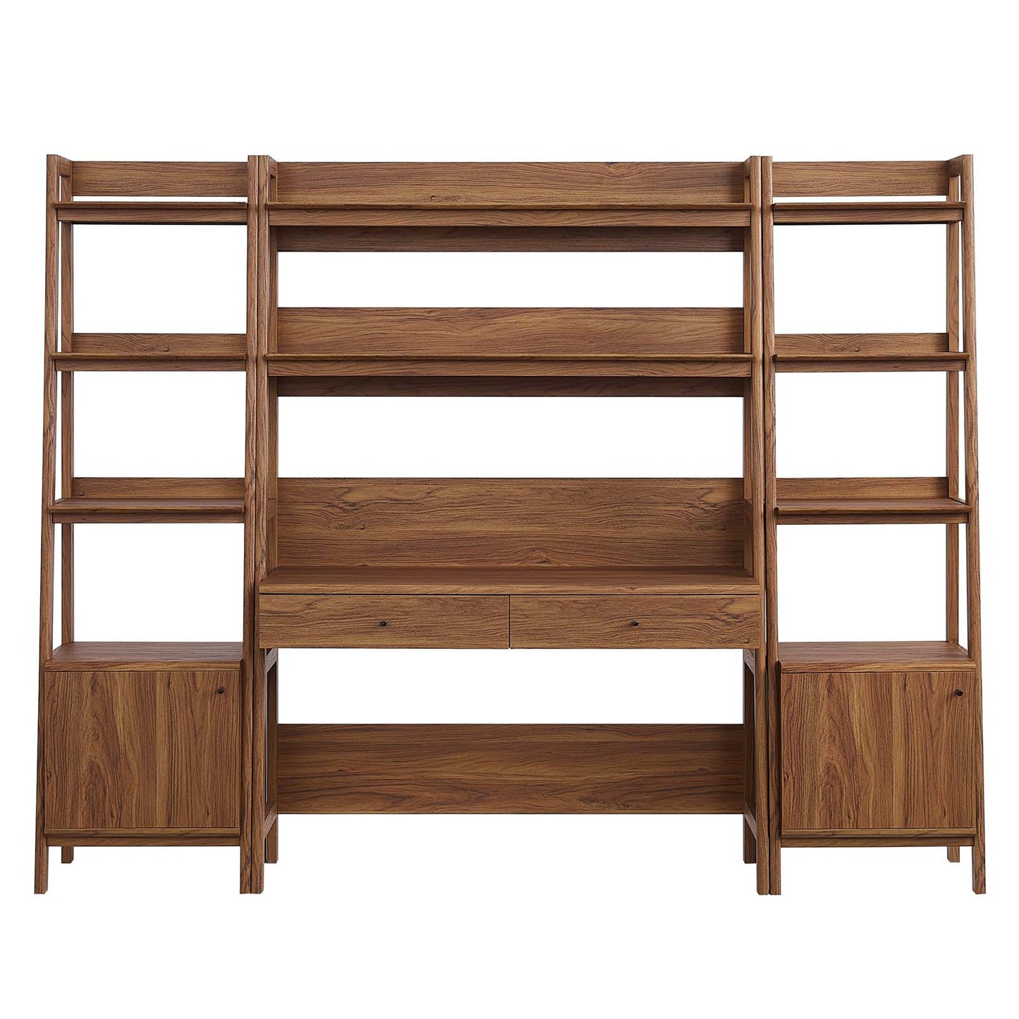 Modway 3-Piece Home Office Desk and Bookshelf Display Case in Walnut