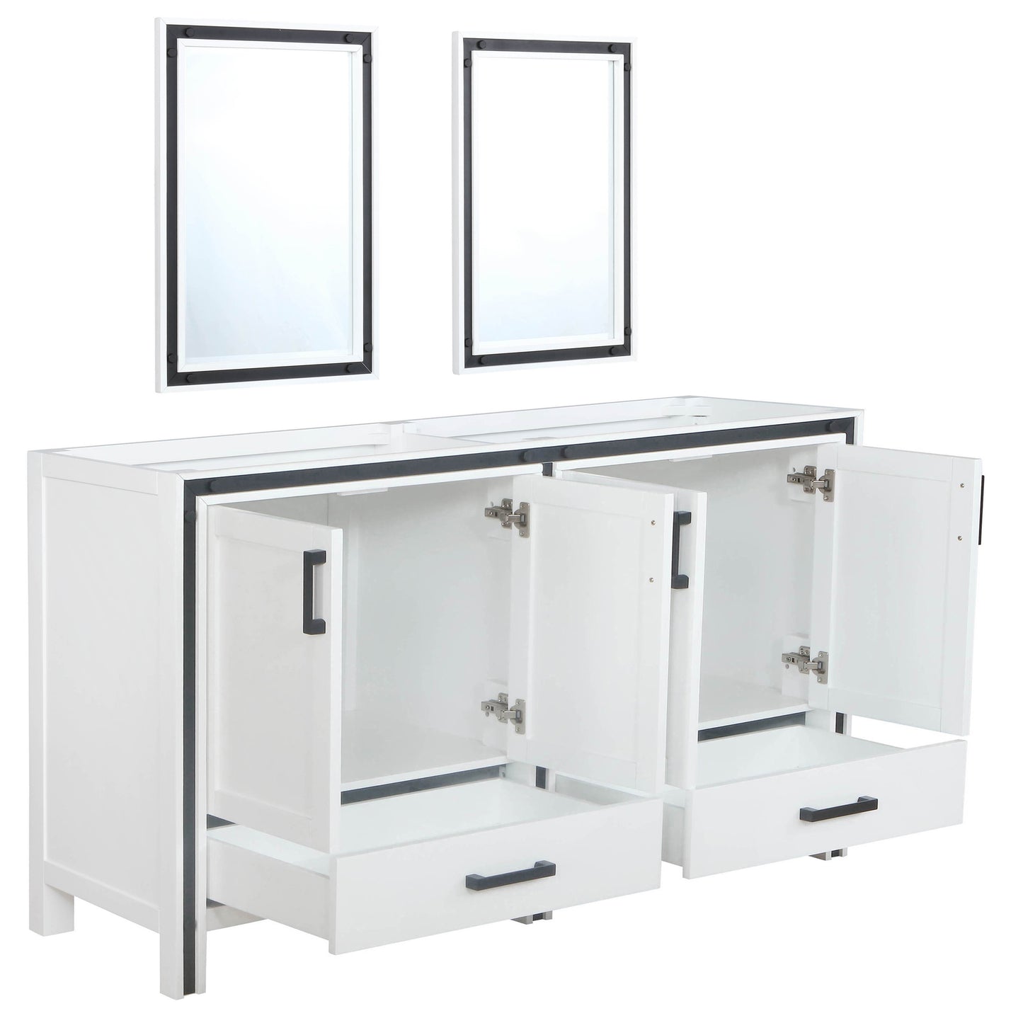 Ziva 60" White Double Vanity, no Top and 22" Mirrors