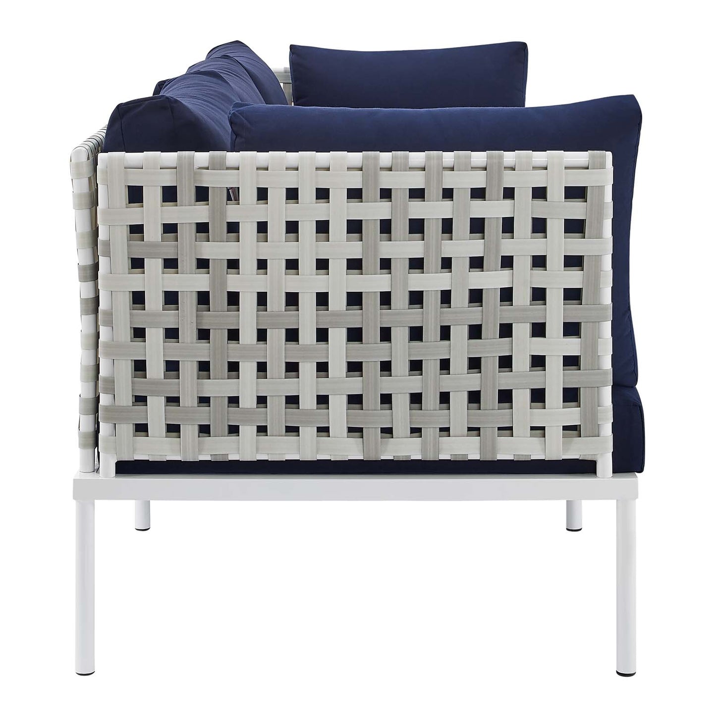 Modway EEI-4965-TAU-NAV Harmony Sunbrella Basket Weave Taupe Navy Outdoor Patio Aluminum Sofa