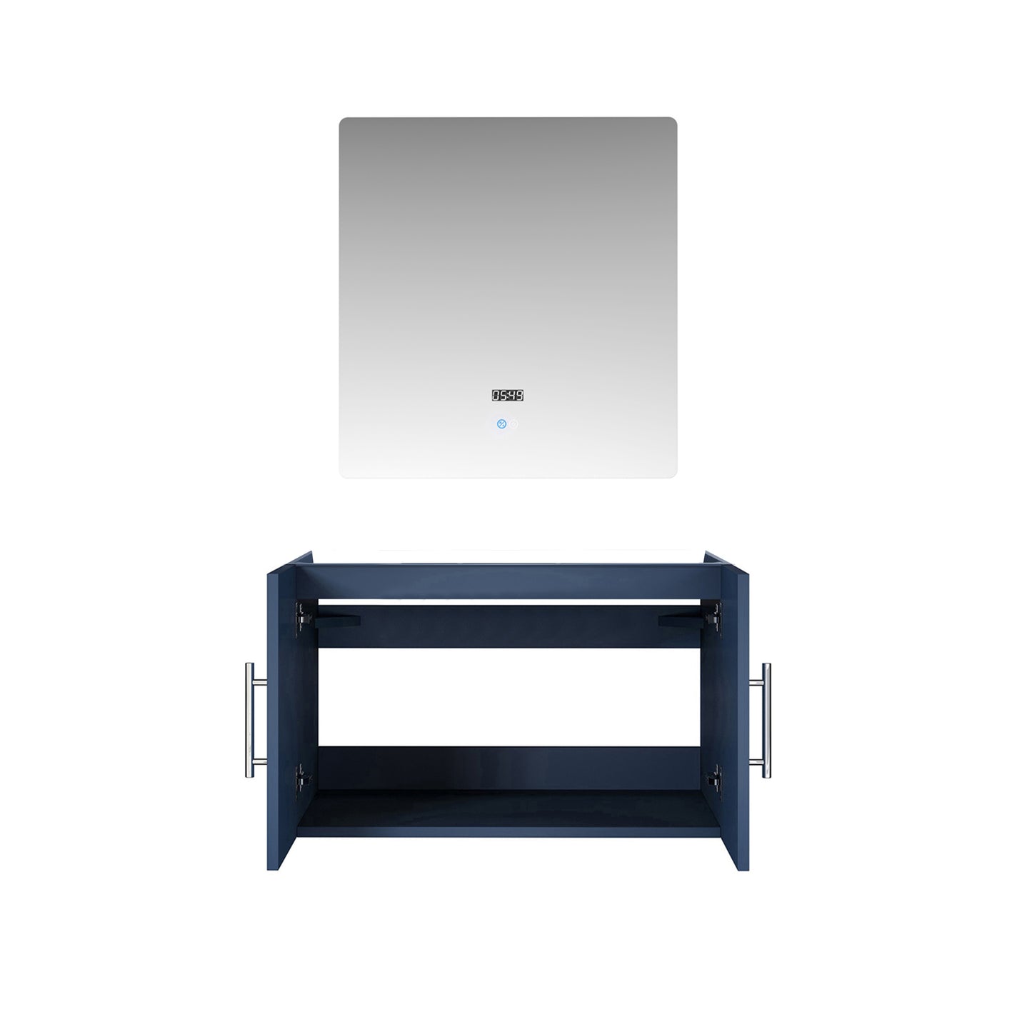 Geneva 30" Navy Blue Single Vanity, White Carrara Marble Top, White Square Sink and no Mirror