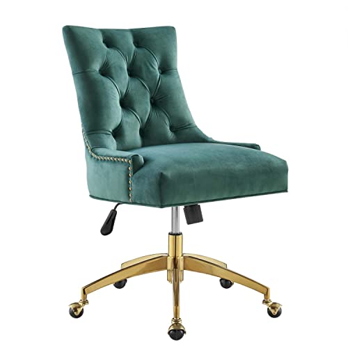 Modway Regent Tufted Performance Velvet Swivel Office Chair in Gold Teal