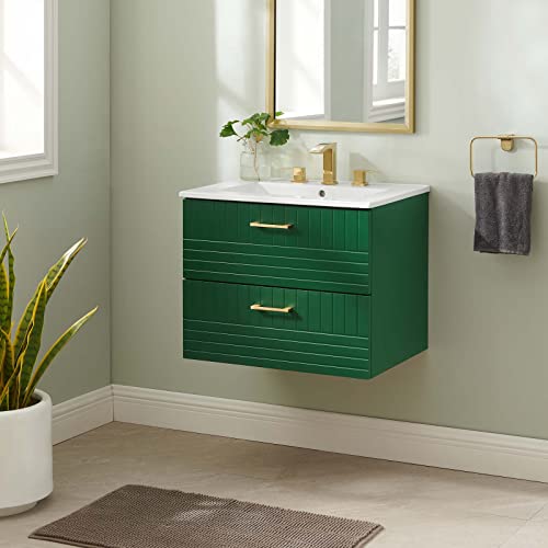 Modway Daybreak 24" Wall-Mount Bathroom Vanity in Green White