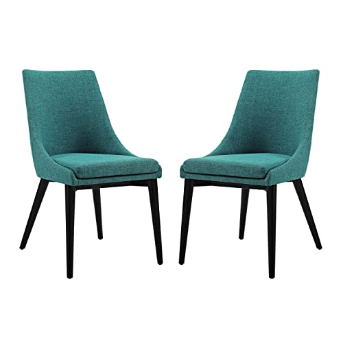 Modway Viscount Mid-Century Modern Upholstered Fabric Two Kitchen and Dining Room Chairs in Teal