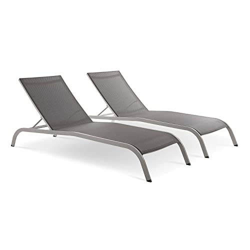 Modway Savannah Mesh Patio Chaise Lounge in Gray (Set of 2)