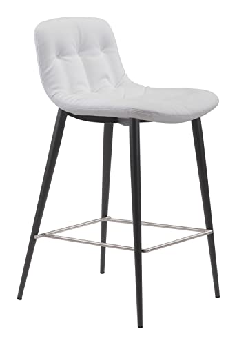 Zuo Modern Tangiers Counter Chair Set Steel, Foam, Faux Leather White, Dark Gray Indoor Weight Capacity 280 lbs Dimensions: 17.3" W x 20.7" D x 36.2" H Pack of 2