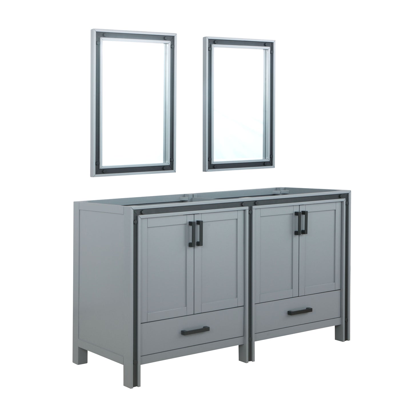 Ziva 60" Dark Grey Double Vanity, no Top and 22" Mirrors