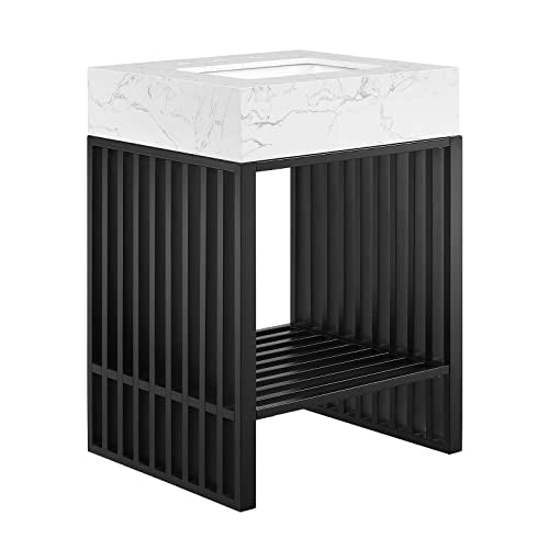 Modway Gridiron 24" Stainless Steel Bathroom Vanity in White Black-with Artificial Marble Sink