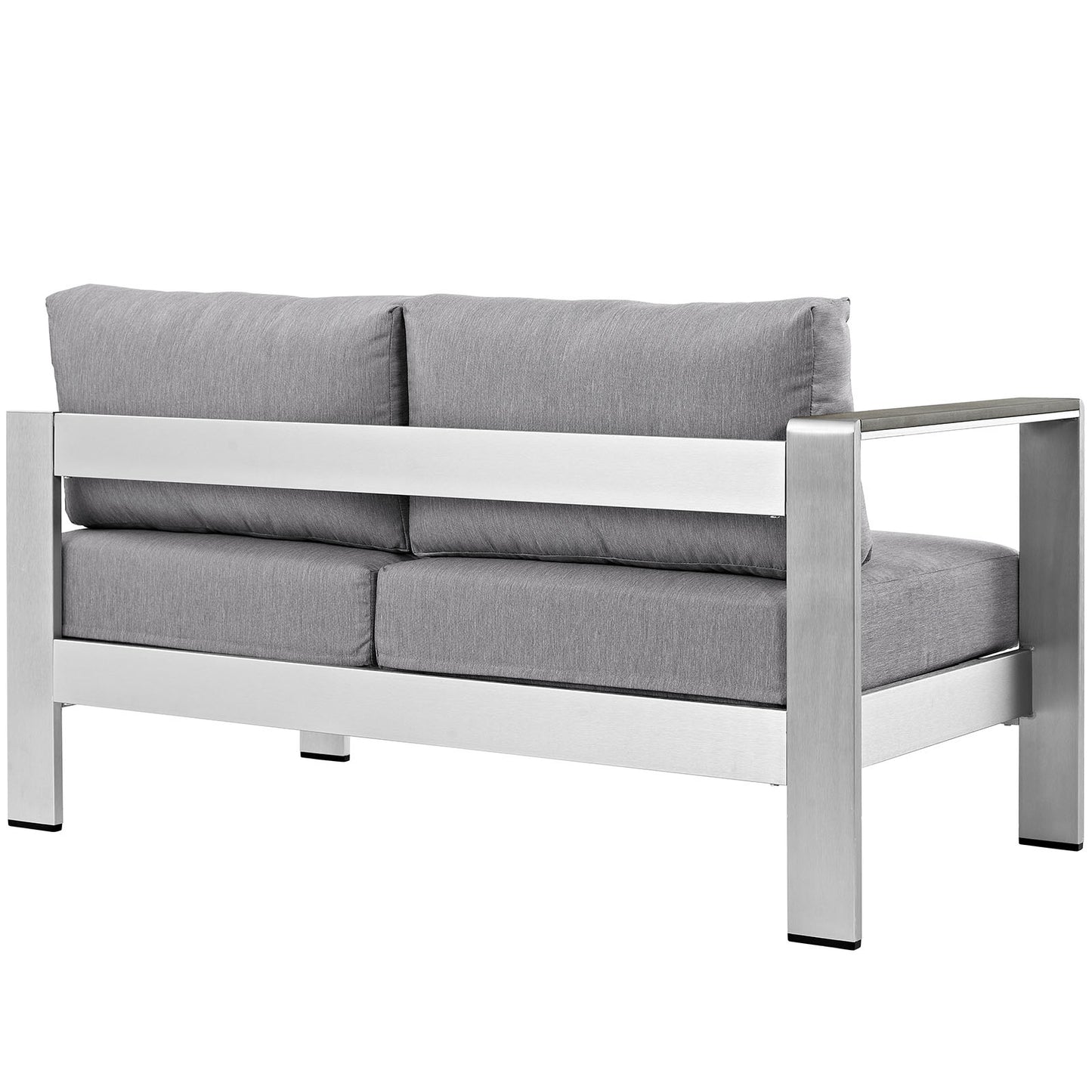 Modway Shore Aluminum Outdoor Patio Left Arm Loveseat in Silver Gray