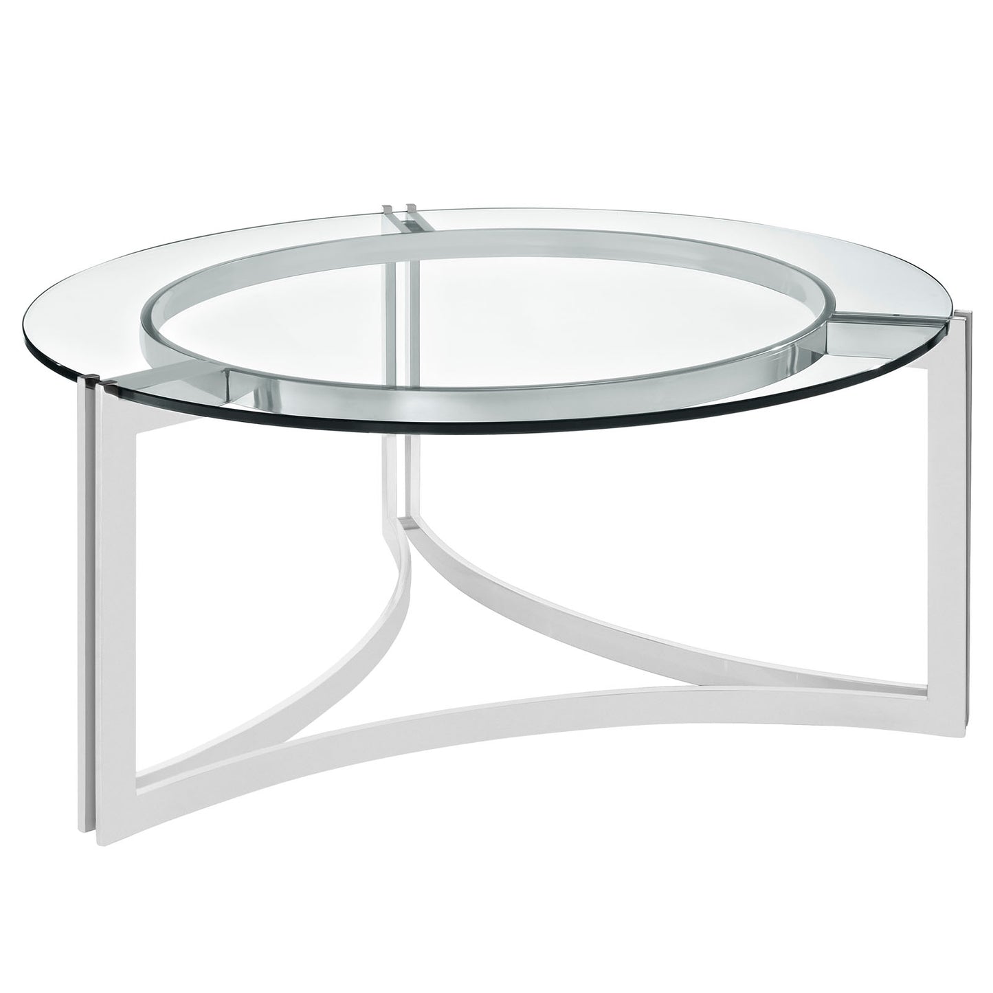 Modway Signet Modern Tempered Glass Stainless Steel Round Coffee Table In Silver