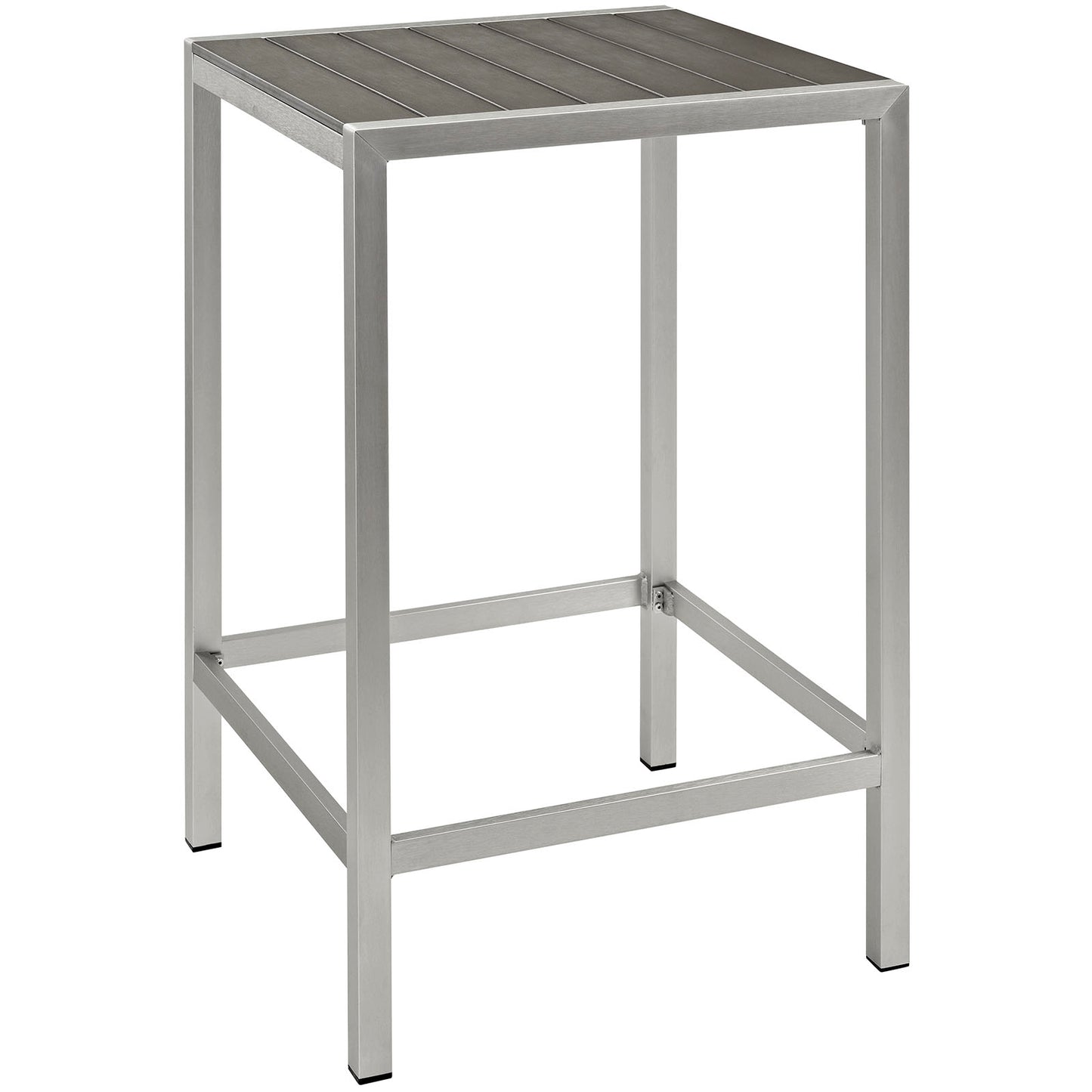 Modway Shore Aluminum Outdoor Patio Square Bar Table in Silver Gray