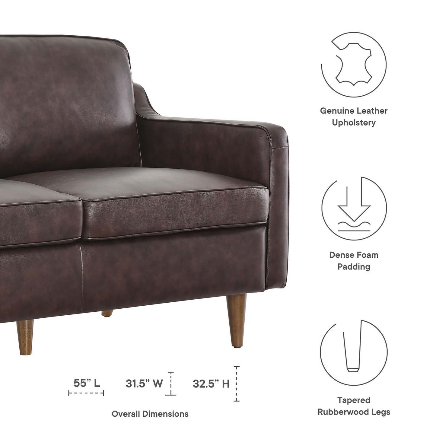 Modway Impart Genuine Leather Loveseat with Brown Finish EEI-5554-BRN