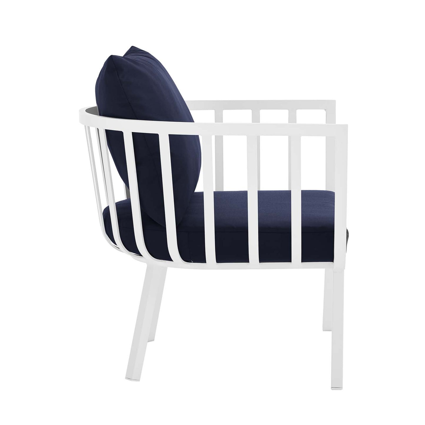 Modway Riverside Aluminum Patio Armchair in White and Navy (Set of 2)