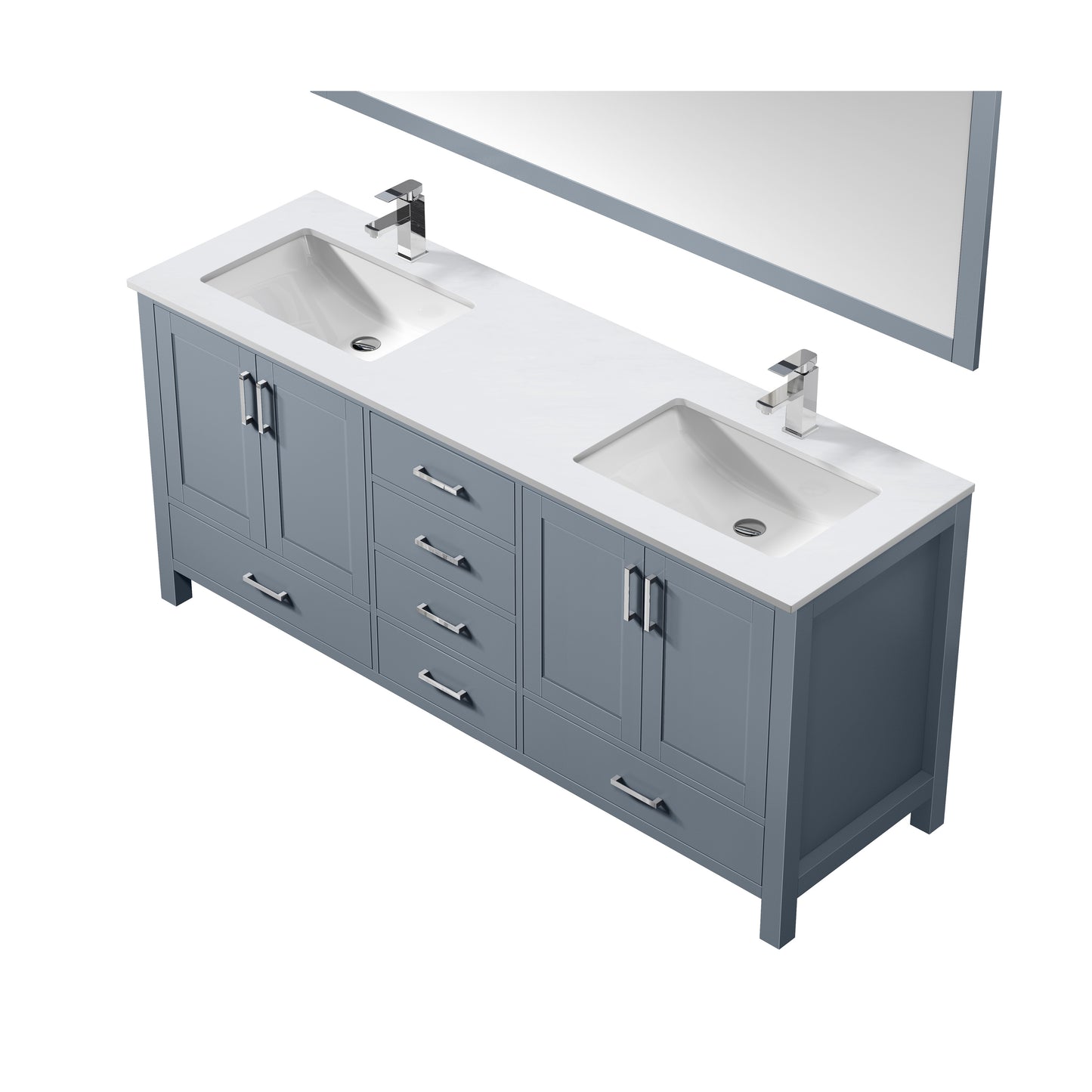 Jacques 72" Dark Grey Double Vanity, White Quartz Top, White Square Sinks and 70" Mirror