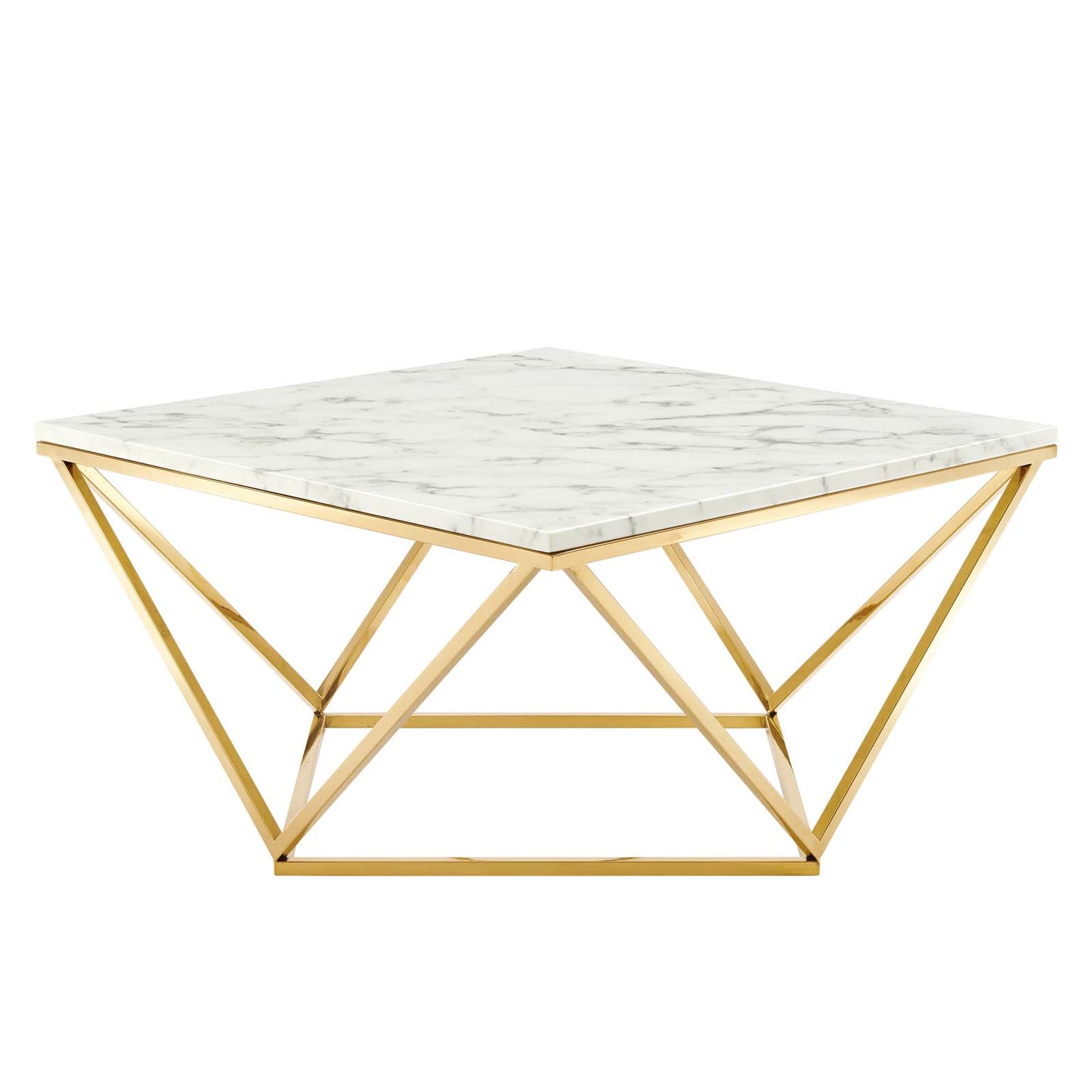 Modway Vertex Geometric Artificial Marble Coffee Table in Gold White