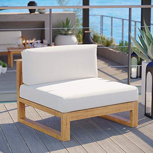 Modway EEI-4125-NAT-WHI Upland Patio Teak Wood Corner Chair, Natural White