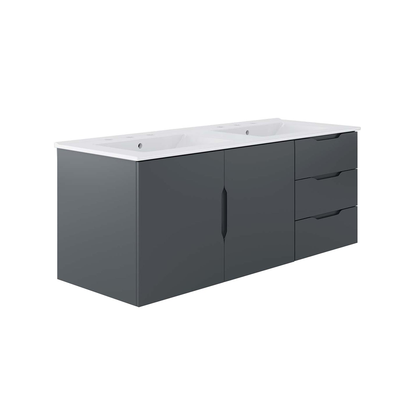 Modway Vitality 48" Wall-Mount Double Sink Bathroom Vanity in Gray White, 47.5 x 45.5 x 50