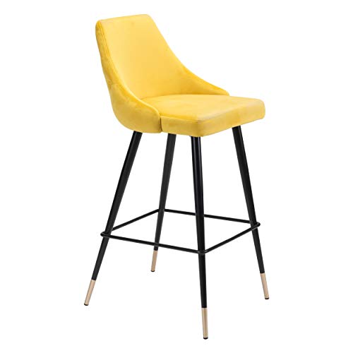 Zuo Modern - Piccolo Bar Chair Yellow - Modern - Seating - Steel, Foam, 100% Polyester - Indoor - 40.5in Height