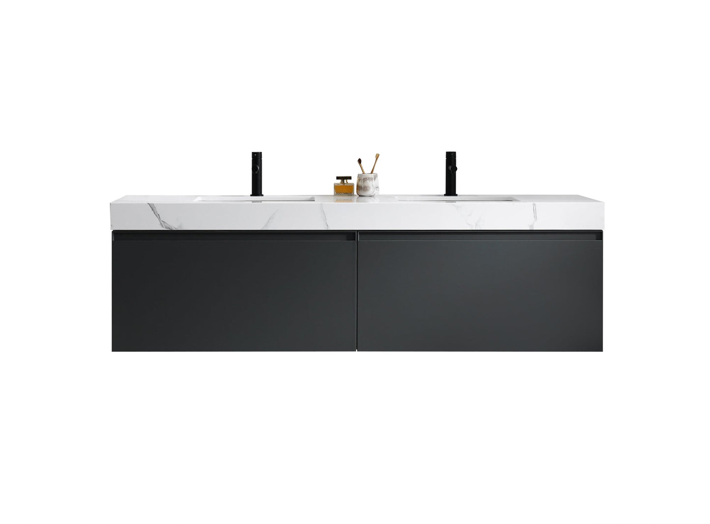 MANAROLA 72” DARK GRAY WITH THICK QUARTZ WALL MOUNT MODERN BATHROOM VANITY