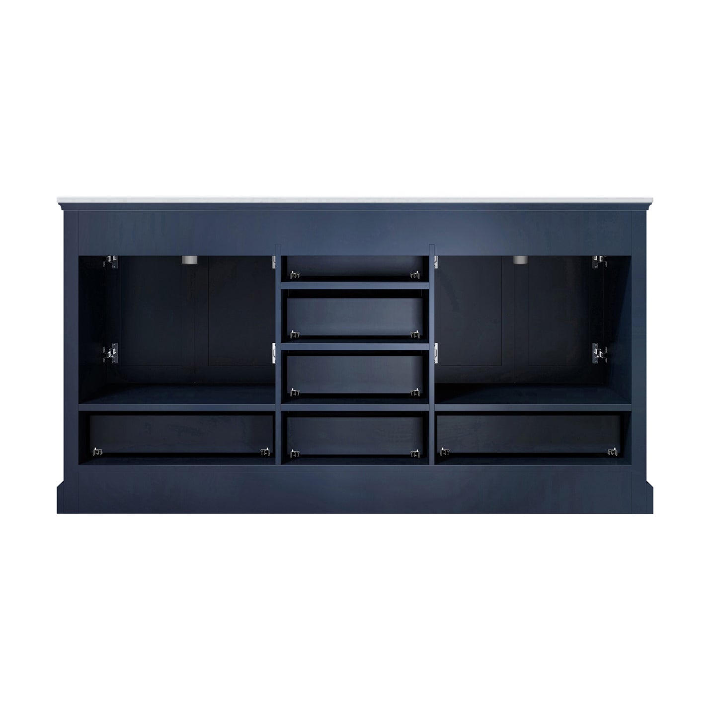 Dukes 80" Navy Blue Double Vanity, White Quartz Top, White Square Sinks and 30" Mirrors