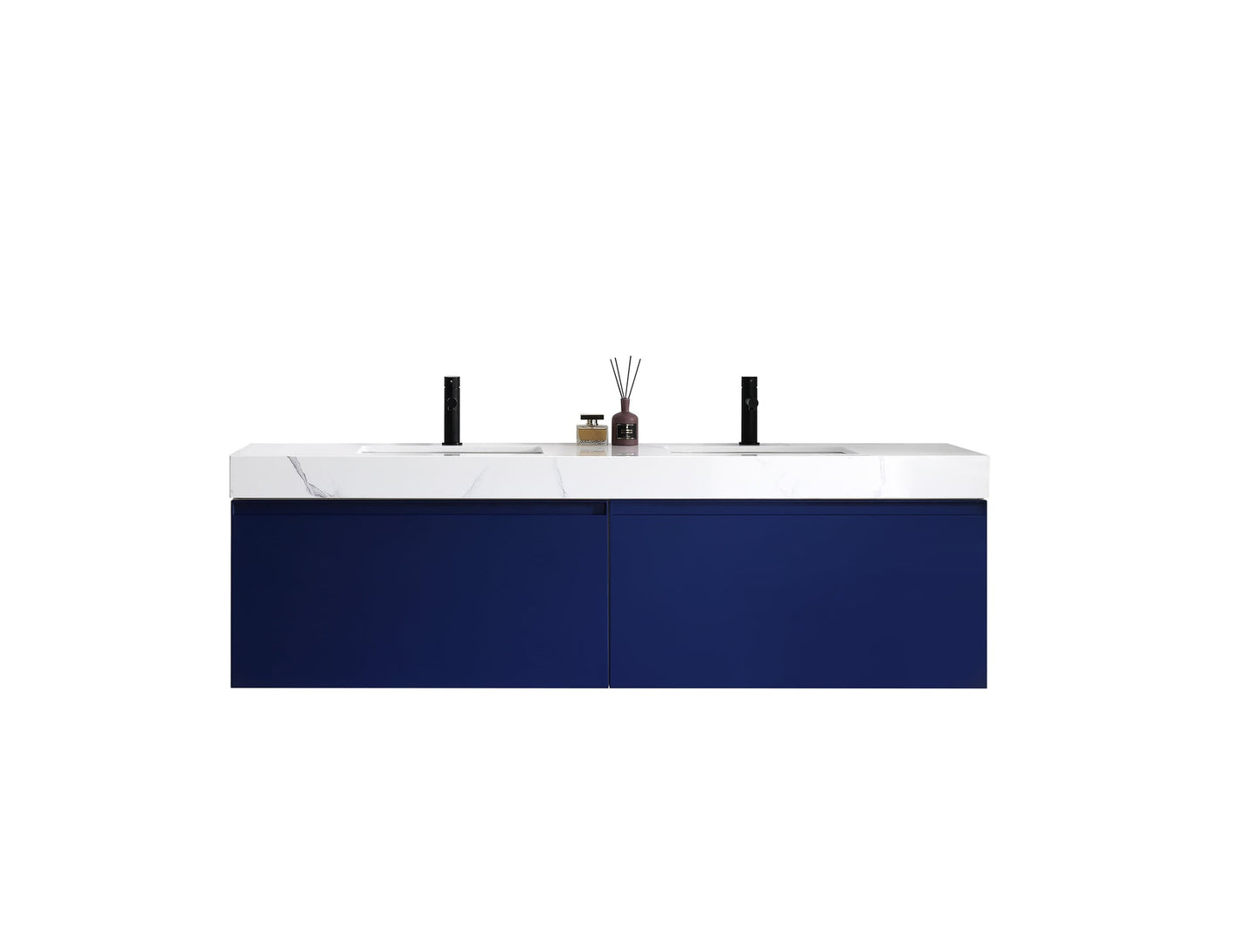 MANAROLA 72” NAVY BLUE WITH THICK QUARTZ WALL MOUNT MODERN BATHROOM VANITY