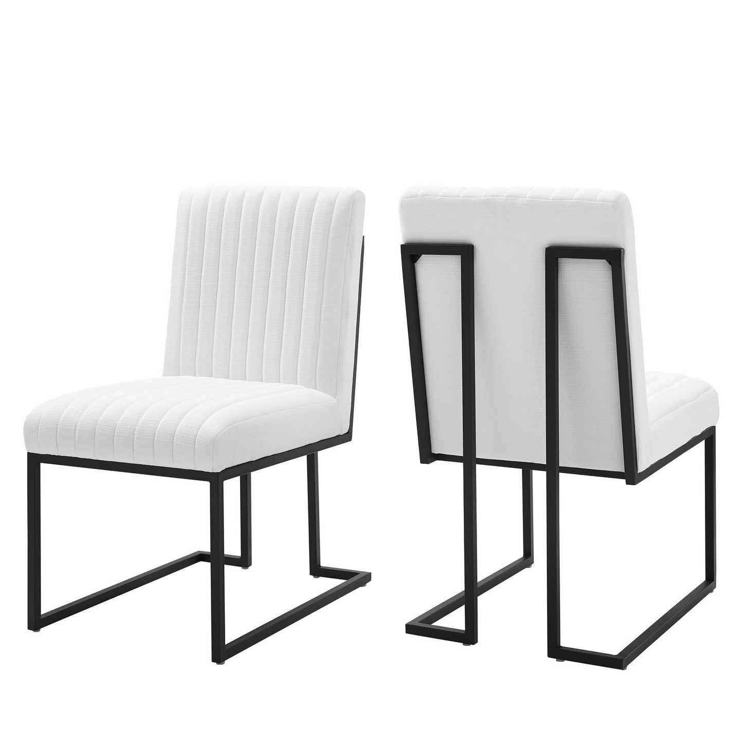 Modway Indulge Channel Tufted Fabric Dining Chairs Set of 2, 25.5 x 19 x 35.5, White