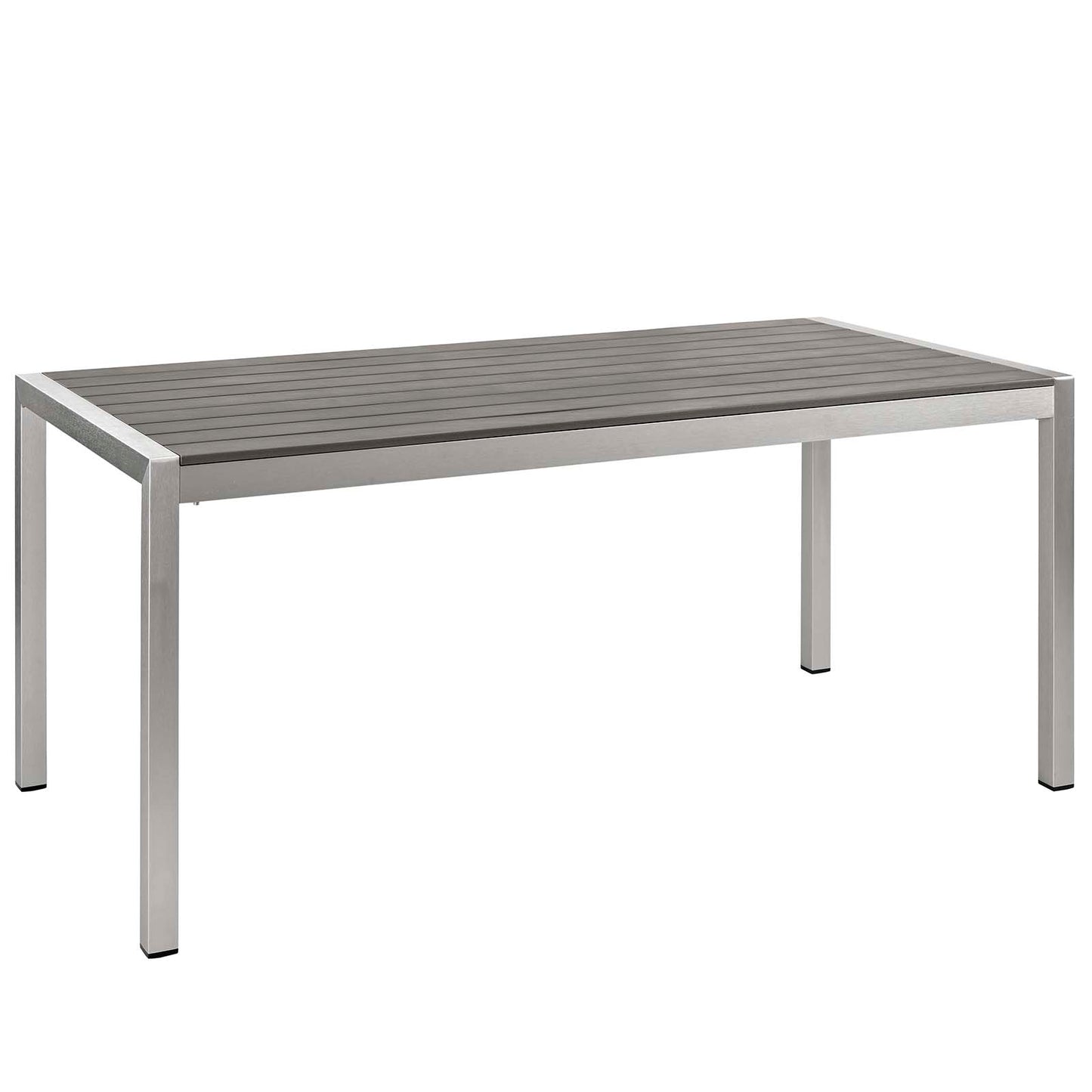 Modway Shore Aluminum Outdoor Patio 3-Piece Dining Set with 71" Rectangle Dining Table and Two 67" Benches in Silver Gray