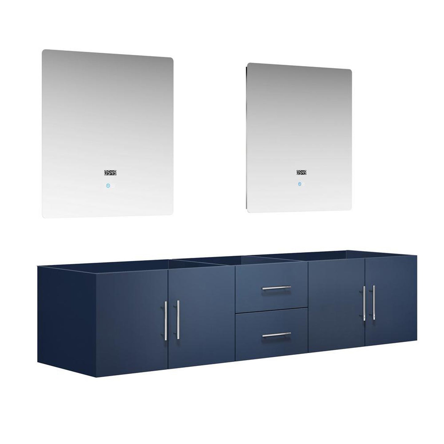 Geneva 80" Navy Blue Double Vanity, no Top and 30" LED Mirrors