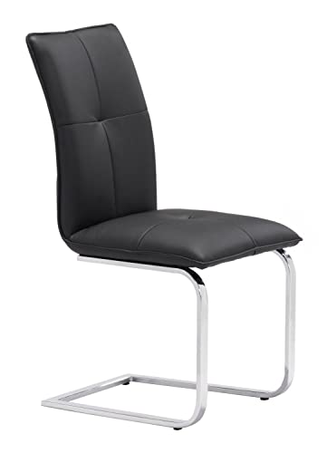 Zuo Modern Anjou Dining Chair Set Steel, Foam, Faux Leather Black, Chrome Indoor Weight Capacity 250 lbs Dimensions: 17" W x 23.4" D x 37" H Pack of 2