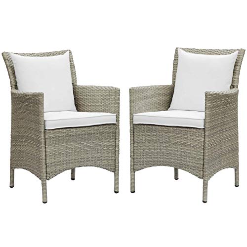 Modway Conduit Wicker Rattan Outdoor Patio Dining Arm Chair with Cushion