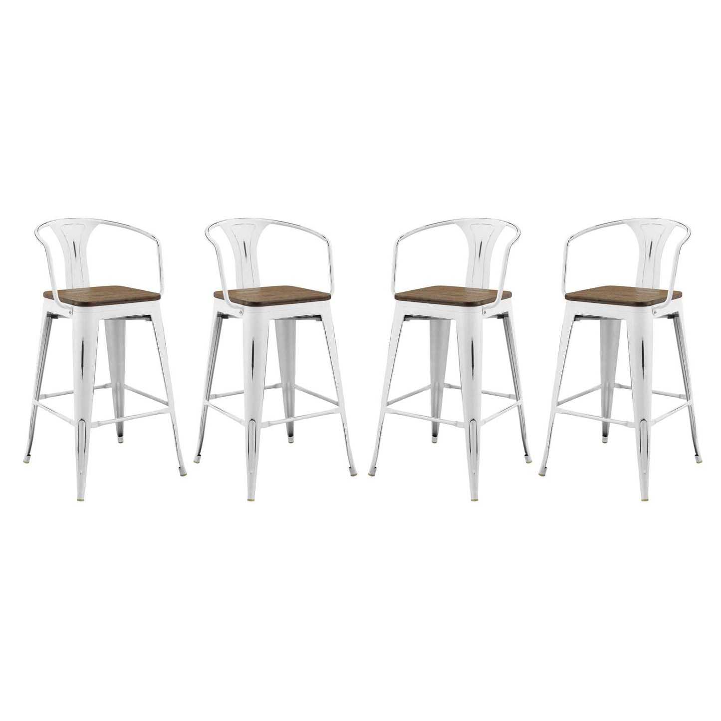 Modway Promenade Metal Bar Stool in White (Set of 4)