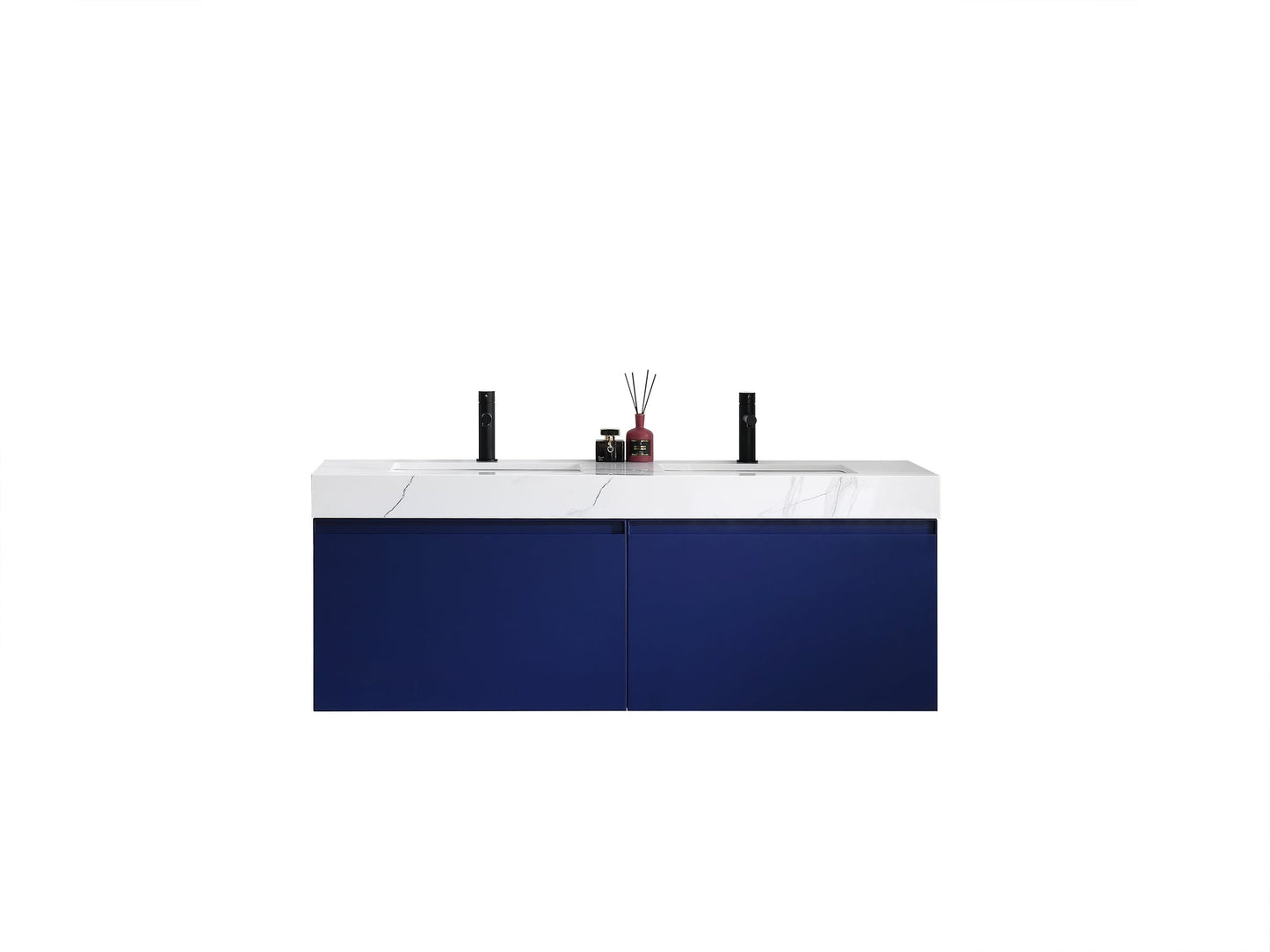 MANAROLA 60” NAVY BLUE WITH THICK QUARTZ WALL MOUNT MODERN BATHROOM VANITY