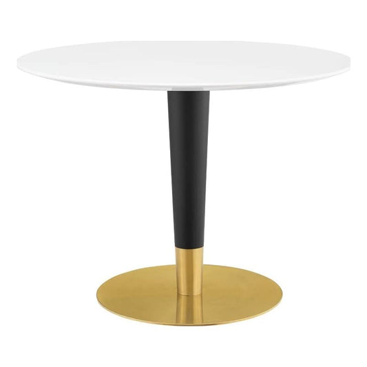 Modway Zinque Round Modern 40" Dining Table in Gold White, 40 Inch