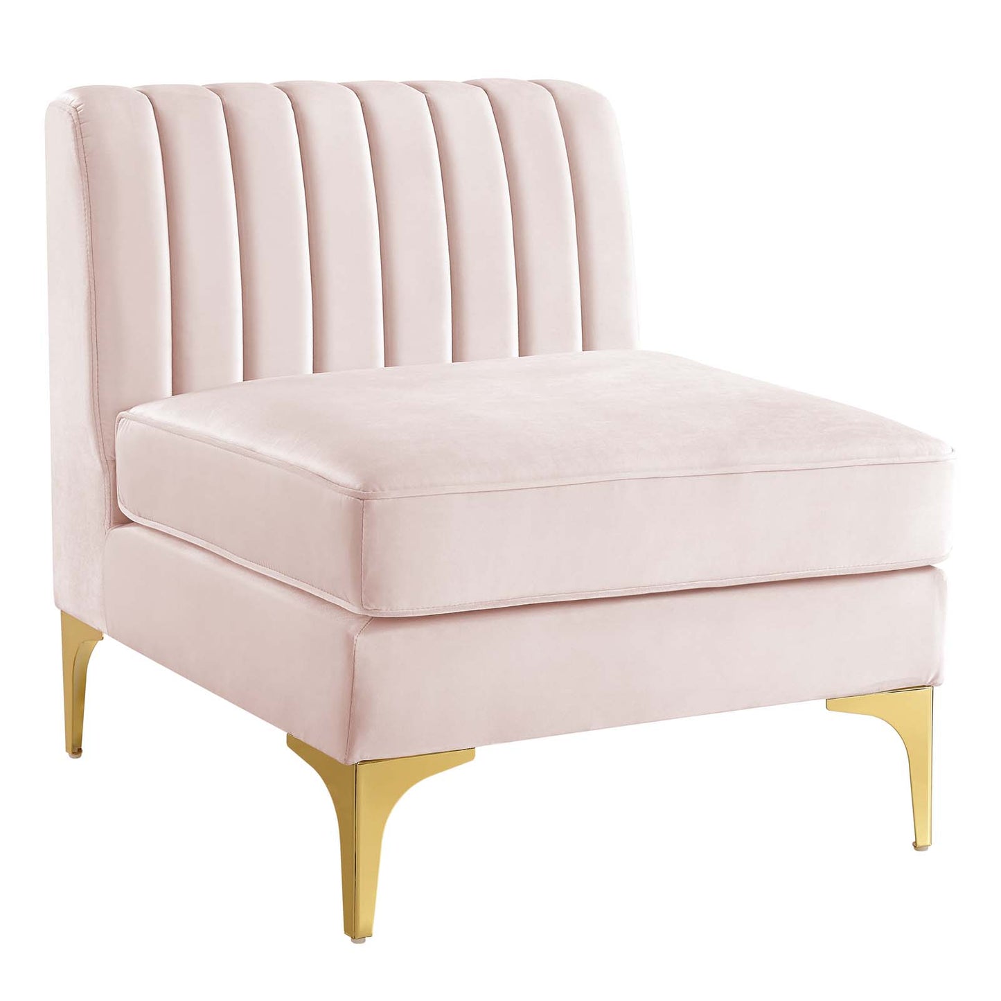 Modway Triumph Channel Performance Velvet Tufted Armless Sectional Chair in Pink