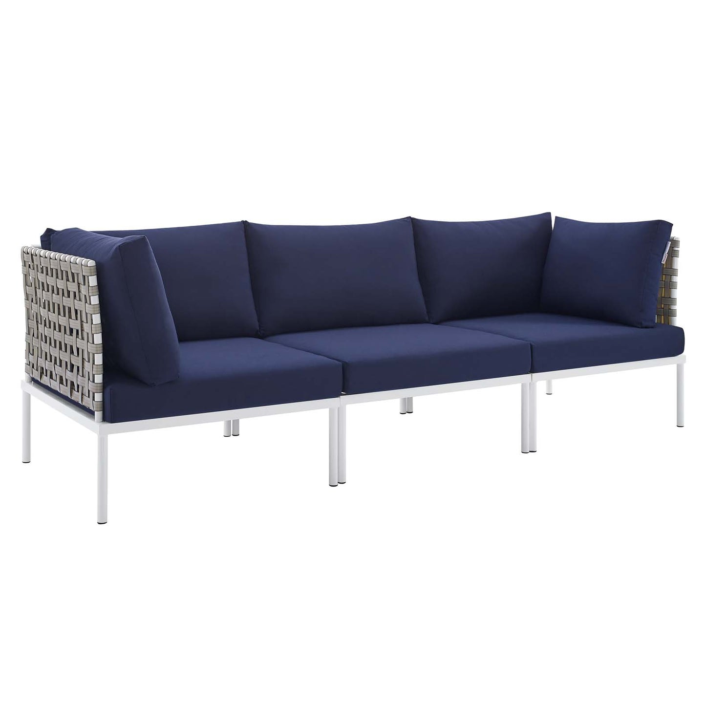 Modway EEI-4966-TAN-NAV Harmony Sunbrella Basket Weave Tan Navy Outdoor Patio Aluminum Sofa