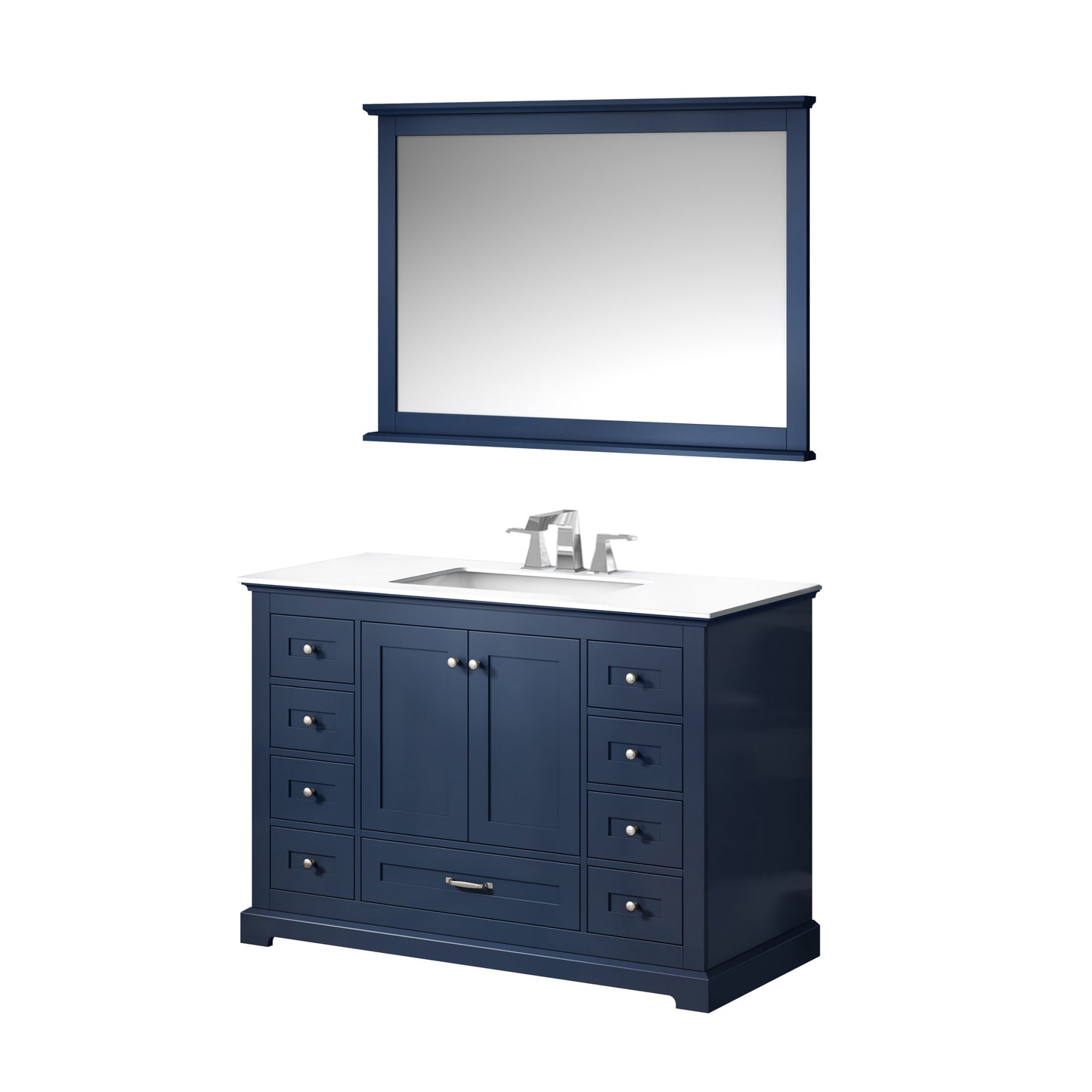 Dukes 48" Navy Blue Single Vanity, White Quartz Top, White Square Sink and 46" Mirror