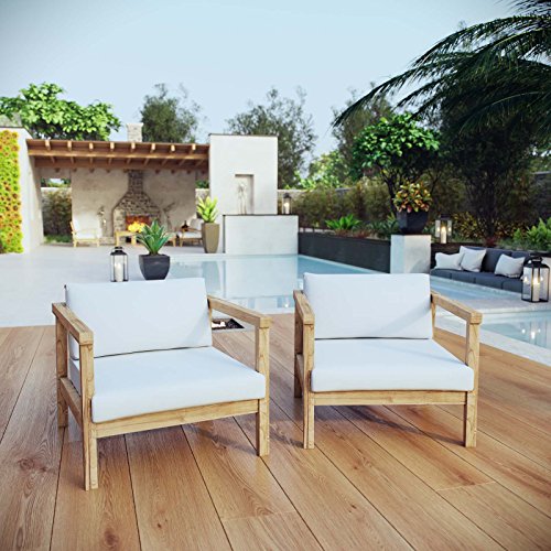 Modway Bayport 2 Piece Outdoor Patio Teak Set - Natural White