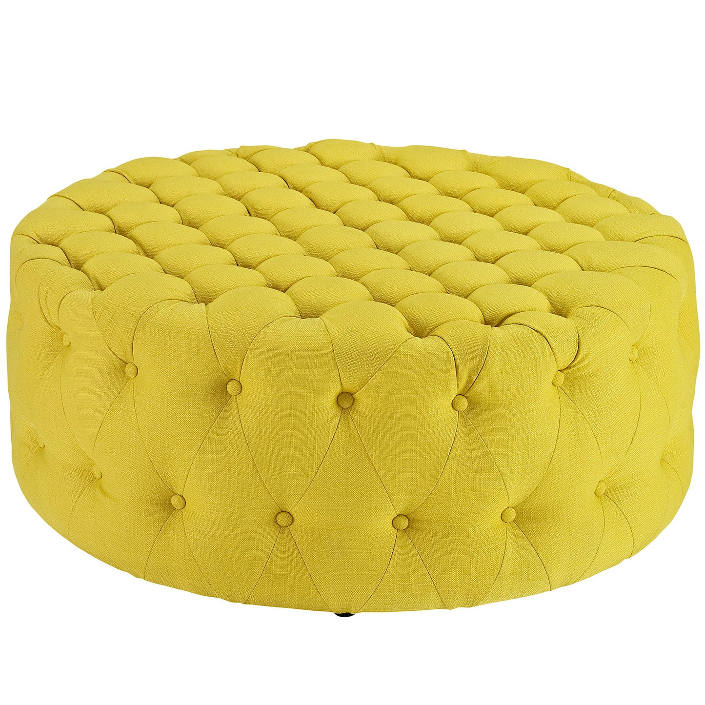 Modway Amour Fabric Upholstered Button-Tufted Round Ottoman in Sunny