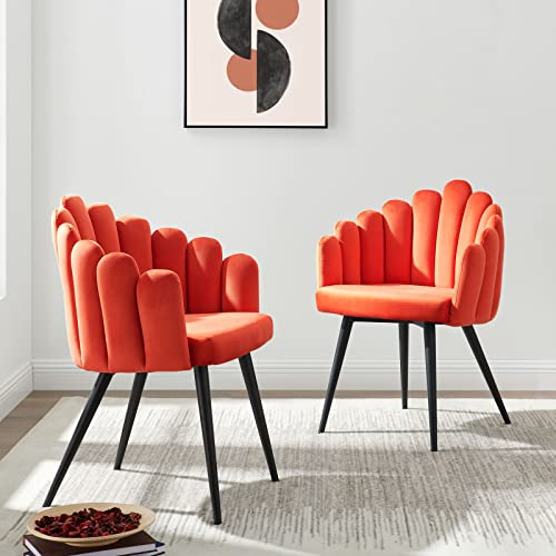 Modway Performance Velvet Channel Tufted Set of 2 in Black Orange Dining Chair