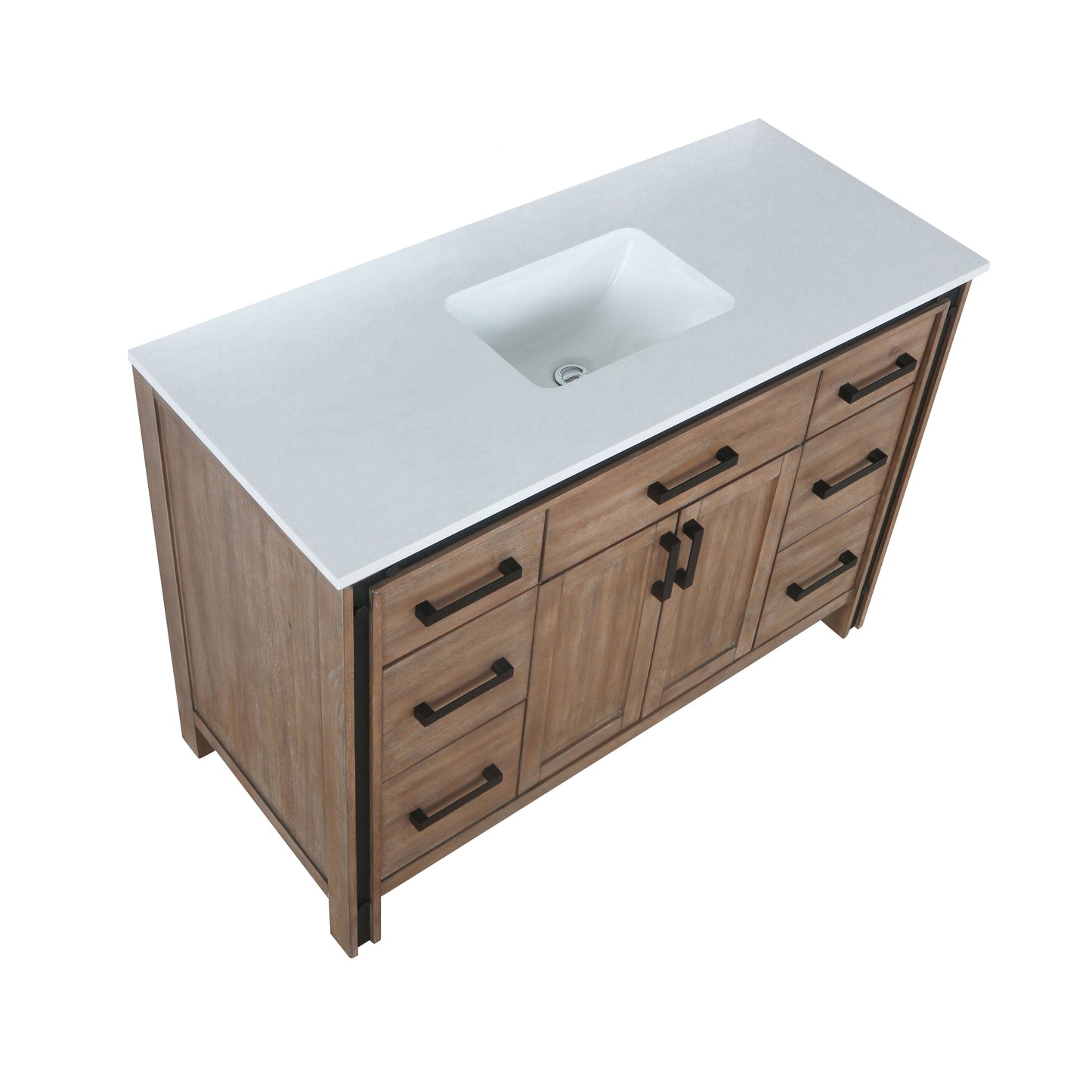 Ziva 48" Rustic Barnwood Single Vanity, Cultured Marble Top, White Square Sink and no Mirror