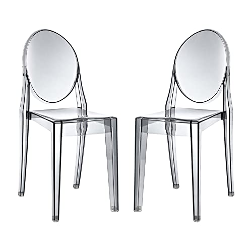 Modway Casper Modern Acrylic Stacking Two Dining Side Chairs in Smoke